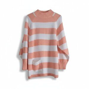 Vintage Favorites Striped Sweater Peach White Knit Pullover Made in Hong Kong